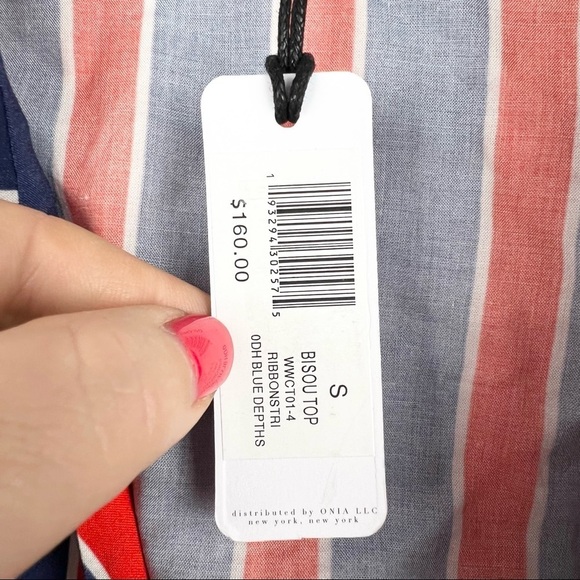 WEWOREWHAT Bisou Tie Crop Top, Blue and Red Stripe, Size Small, NWT! - Picture 3 of 6